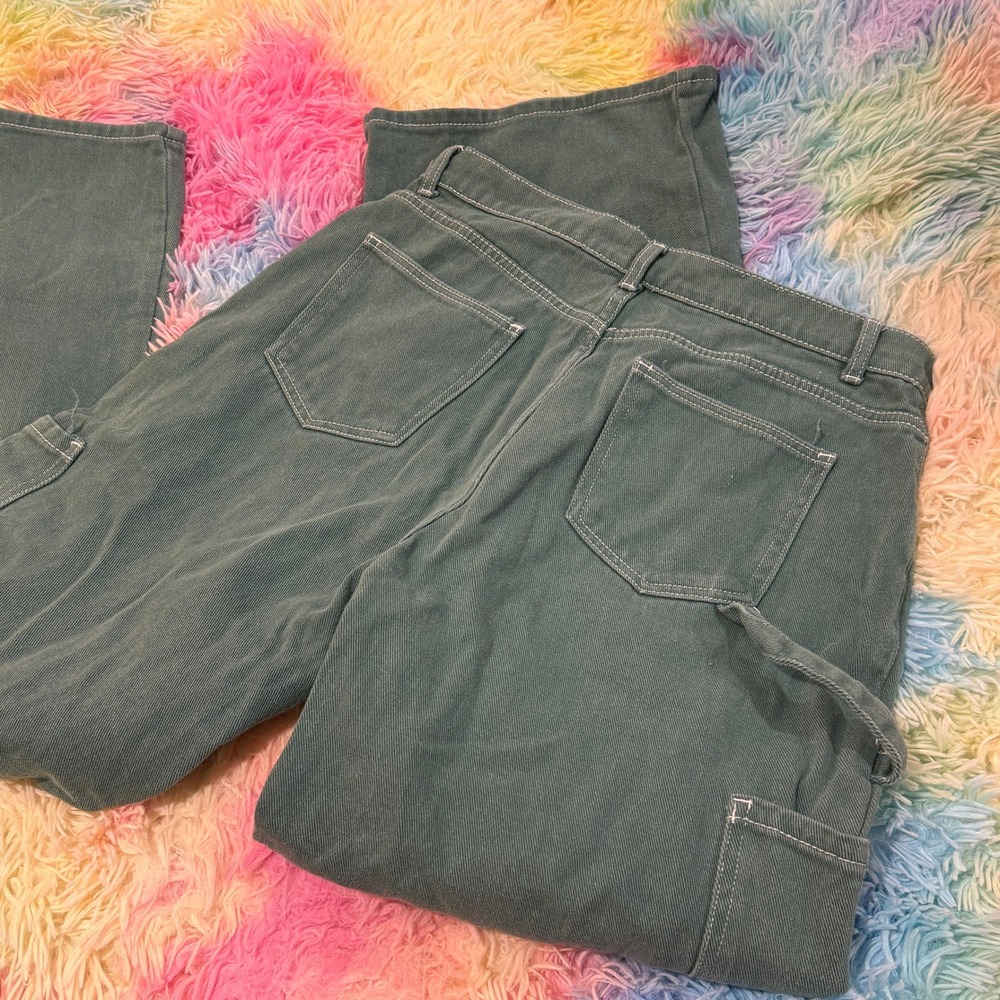 Lioness Cargo Pants Women Medium Green Fair Wide Leg Contrast Stitch Utility - Picture 6 of 6